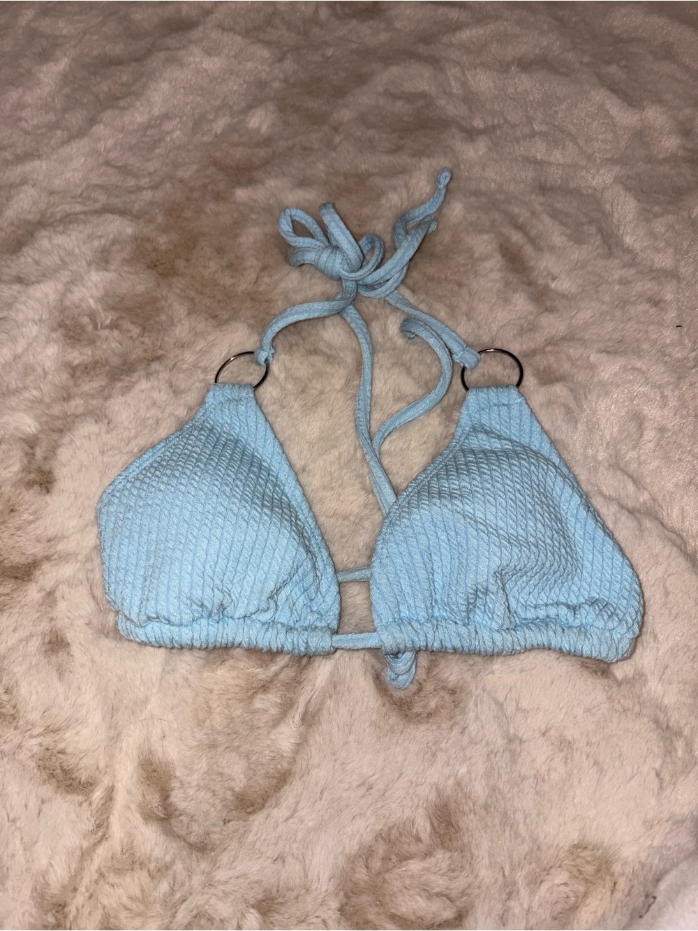 SHEIN Light Blue Textured Triangle Bikini Top